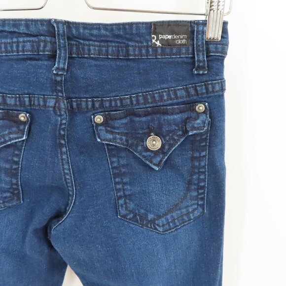 Paper Denim & Cloth Womens 4/27 Dark Blue Button Flap Pocket Flare Denim Jeans - Picture 6 of 11